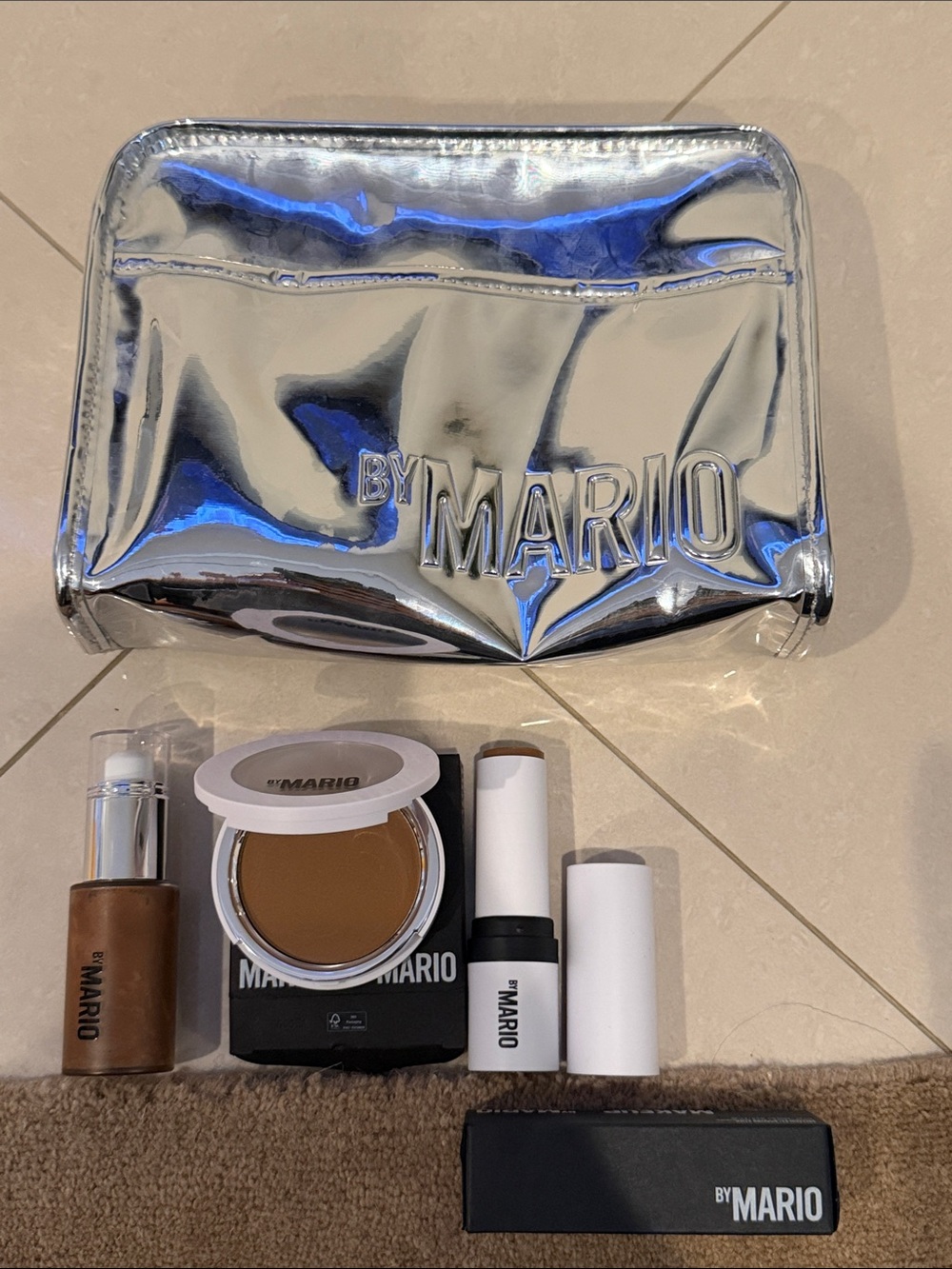 Makeup by Mario Silver Metallic Makeup Bag with Bronze Makeup Set